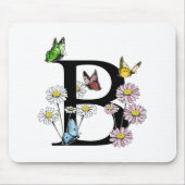 レターBフローラ水彩バタフライモノグラム マウスパッド (正面)