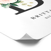レターBモノグラムウォーターカラーピーチ花模様子供部屋 ポスター (角)