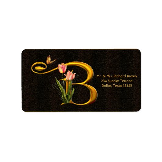 レターBモノグラムチューリップバタフライ住所 シール (正面)