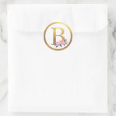 レターBモノグラムピンクローズフローラ&エレガント金ゴールド ラウンドシール (バッグ)