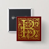 レターB先頭文字フェイク金ゴールド赤 缶バッジ (正面&裏面)