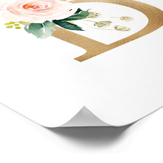 レターB赤面フローラモノグラムフェイクゴールドフォイル ポスター (角)