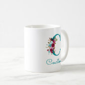 レターCティール（緑がかった色）ピンクフローラ コーヒーマグカップ (正面右)