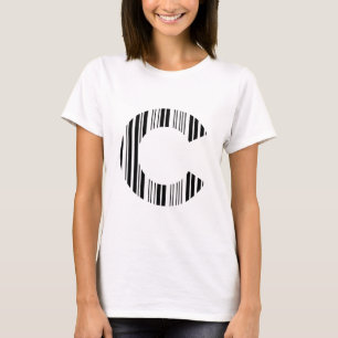 レターCバーコード第1イニシャルバーコードパターン Tシャツ