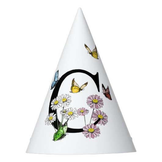 レターCフローラバタフライモノグラムイニシャル パーティーハット (正面)
