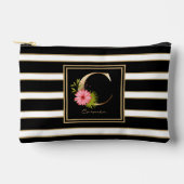 レターCフローラモノグラム白黒金ゴールドストライプ アクセサリーポーチ (正面)