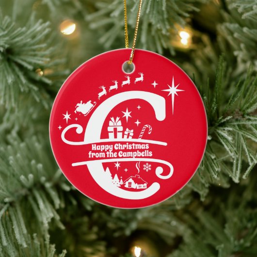 レターCモノグラムイニシャル名挨拶 セラミックオーナメント (ツリー)