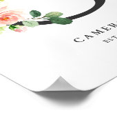 レターCモノグラムウォーターカラーピーチ花模様子供部屋 ポスター (角)