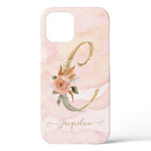 レターCモノグラム金ゴールドスクリプト水色フローラ