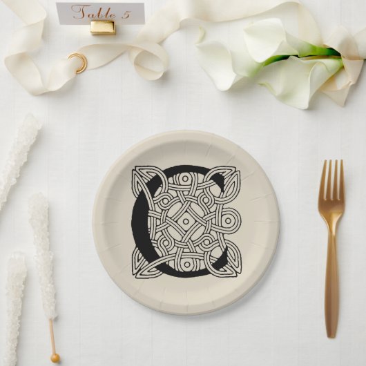 レターCヴィンテージケルト結び目模様モノグラム ペーパープレート (ウェディング)