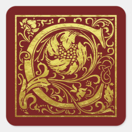 レターC先頭文字フェイク金ゴールド赤 スクエアシール