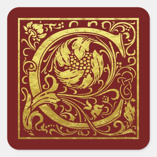 レターC先頭文字フェイク金ゴールド赤 スクエアシール (正面)