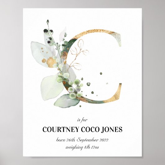 レターC新生児モノグラム誕生プリントグリーナリー ポスター (正面)