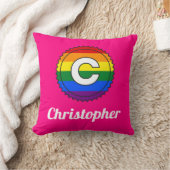 レターC&名前ゲイプライドレインボーモノグラム – ピンク クッション (ブランケット)