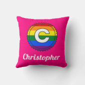 レターC&名前ゲイプライドレインボーモノグラム – ピンク クッション (裏面)