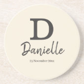 レターDイニシャルパーソナライズされた名と日付スロー  コースター (正面)