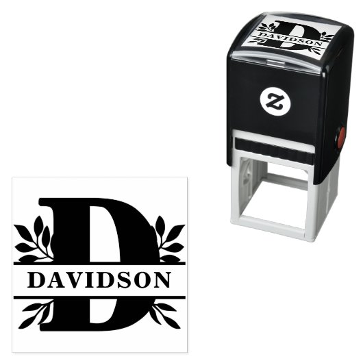 レターDクラシック葉ファミリー名モノグラム セルフインキングスタンプ (インサイチュ)