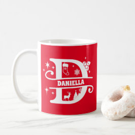 レターDクリスマスモノグラムイニシャル名赤 コーヒーマグカップ