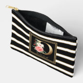 レターDフローラモノグラム白黒金ゴールドストライプ アクセサリーポーチ (見開き)