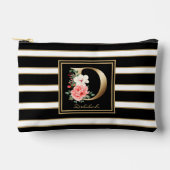 レターDフローラモノグラム白黒金ゴールドストライプ アクセサリーポーチ (正面)