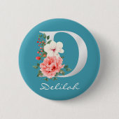 レターDフローラ |メタリックホワイトモノグラム 缶バッジ (正面)