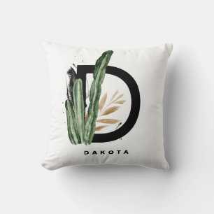 レターDモノグラム  トロピカルサボテンパーソナライズされた クッション
