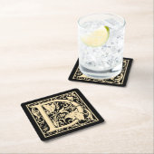 レターDヴィンテージ最初の文字セピア（黒） スクエアペーパーコースター (インサイチュ)