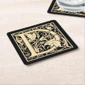 レターDヴィンテージ最初の文字セピア（黒） スクエアペーパーコースター (アングル)