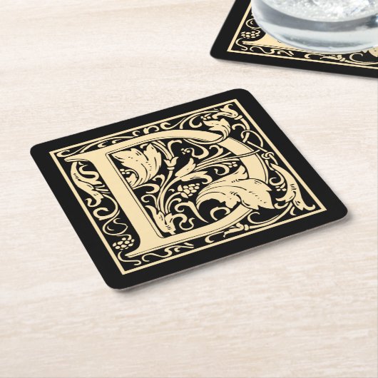 レターDヴィンテージ最初の文字セピア（黒） スクエアペーパーコースター (アングル)