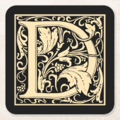 レターDヴィンテージ最初の文字セピア（黒） スクエアペーパーコースター (正面)