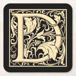 レターDヴィンテージ最初の文字セピア（黒） スクエアペーパーコースター