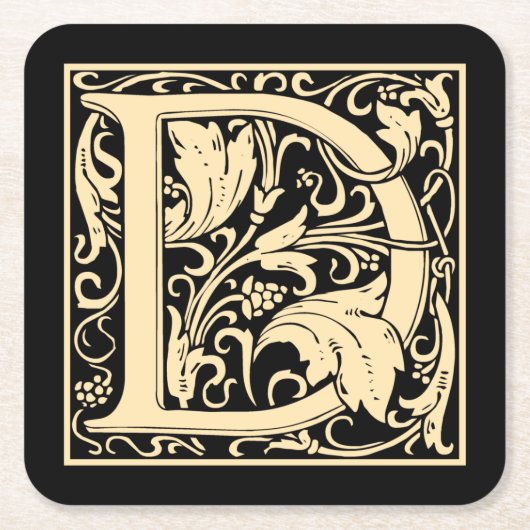 レターDヴィンテージ最初の文字セピア（黒） スクエアペーパーコースター (正面)