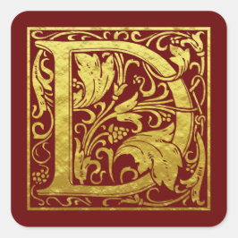 レターD先頭文字フェイク金ゴールド赤 スクエアシール