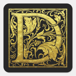 レターD先頭文字フェイク金ゴールド黒 スクエアシール