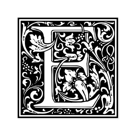 レターEアールヌーボー白黒タイル セルフインキングスタンプ (デザイン)