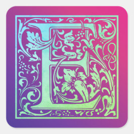 レターEカラフルヴィンテージ最初の文字のグラデーション スクエアシール