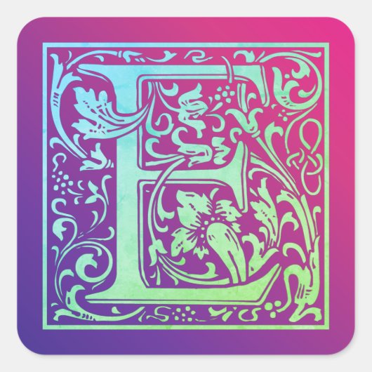 レターEカラフルヴィンテージ最初の文字のグラデーション スクエアシール (正面)