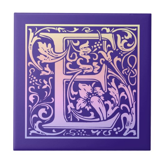 レターEカラフルヴィンテージ最初の文字のグラデーション タイル (正面)