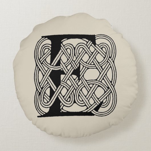 レターEケルト結び目模様ヴィンテージモノグラム ラウンドクッション (裏面)
