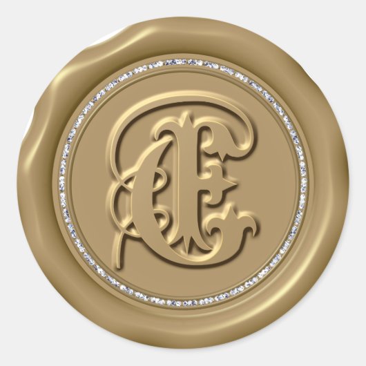 *~*レターEダイヤモンドサークル金ゴールドワックスシール ラウンドシール (正面)
