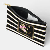 レターEフローラモノグラム白黒金ゴールドストライプ アクセサリーポーチ (見開き)