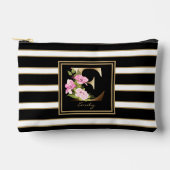 レターEフローラモノグラム白黒金ゴールドストライプ アクセサリーポーチ (正面)