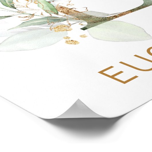 レターEモノグラムグリーンと金ゴールドの葉子供部屋 ポスター (角)