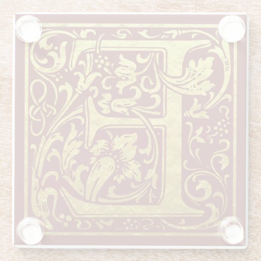 レターE先頭文字フェイク金ゴールド赤 ガラスコースター (裏面)