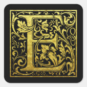 レターE先頭文字フェイク金ゴールド黒 スクエアシール (正面)