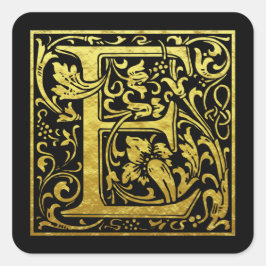 レターE先頭文字フェイク金ゴールド黒 スクエアシール