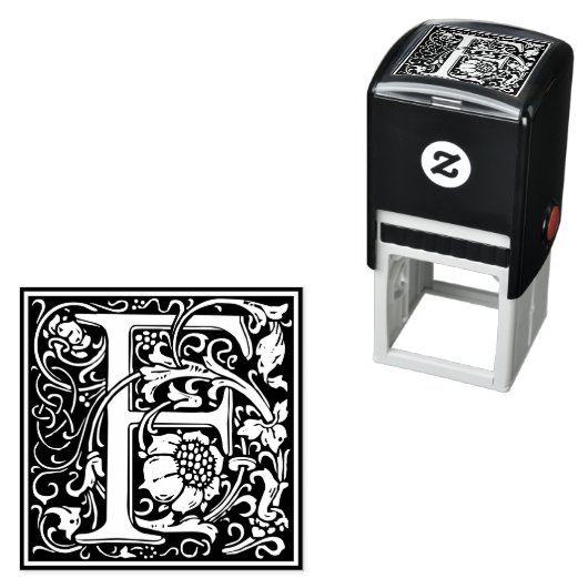 レターFアールヌーボー白黒タイル セルフインキングスタンプ (インサイチュ)