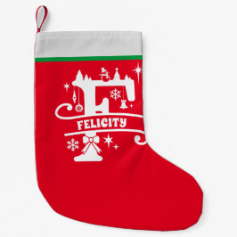 レターFクリスマスモノグラムイニシャル名レッドホワイト スモールクリスマスストッキング