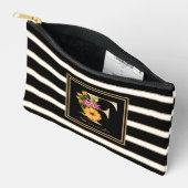 レターFフローラモノグラム白黒金ゴールドストライプ アクセサリーポーチ (見開き)