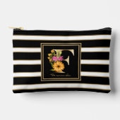レターFフローラモノグラム白黒金ゴールドストライプ アクセサリーポーチ (正面)